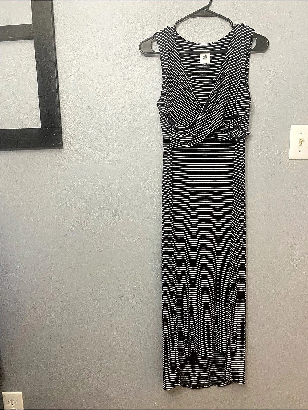 Cabi, stripe launch maxi dress, size small navy and white